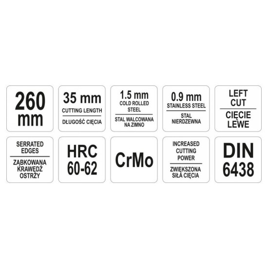 YATO Lemezvágó olló 260 mm balos CrMo