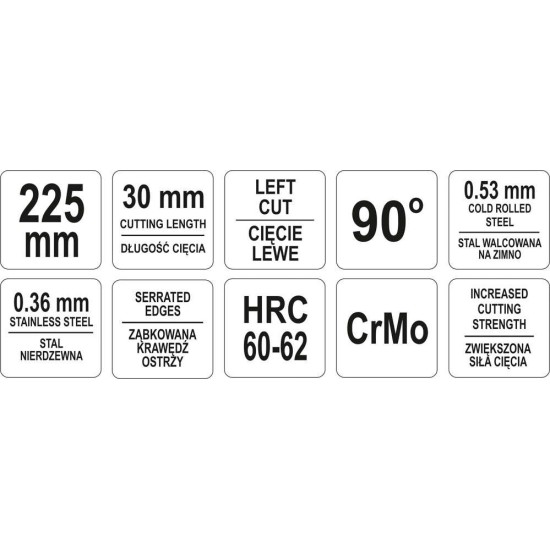 YATO Lemezvágó olló 225 mm balos 90 fok CrMo