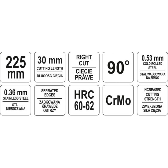 YATO Lemezvágó olló 225 mm jobbos 90 fok CrMo