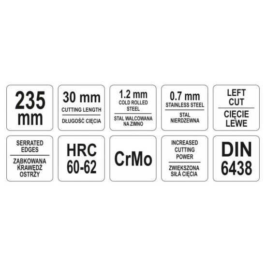 YATO Lemezvágó olló 235 mm balos CrMo