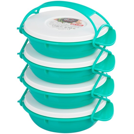 Ételhordó MagicHome, kör alakú, 4 részes, 4 x 1 l, színes, 22,4 x 20,5 x 29,5 cm