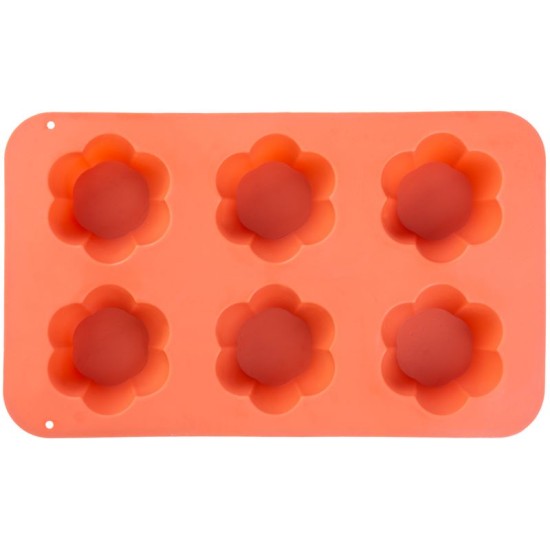 MagicHome sütőforma, 6 muffinra, szilikon, virágminta piros, 28,6 x 17,2 cm