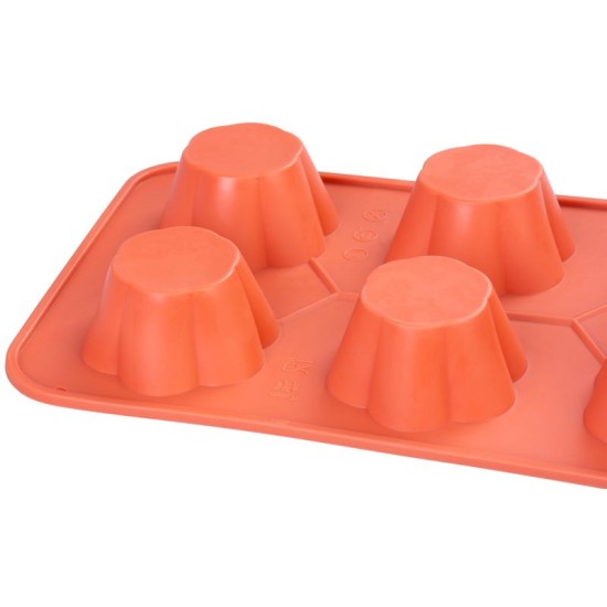 MagicHome sütőforma, 6 muffinra, szilikon, virágminta piros, 28,6 x 17,2 cm