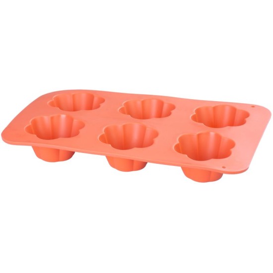 MagicHome sütőforma, 6 muffinra, szilikon, virágminta piros, 28,6 x 17,2 cm