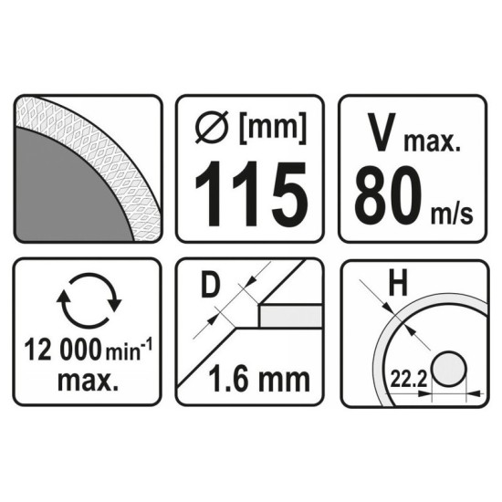 YATO Gyémánt vágótárcsa 115 x 1,6 x 10 x 22,2 mm folytonos
