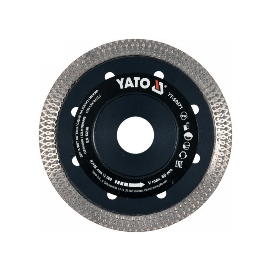 YATO Gyémánt vágótárcsa 115 x 1,6 x 10 x 22,2 mm folytonos