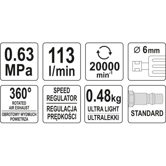 YATO Pneumatikus sarokcsiszoló könnyített 113 l/min