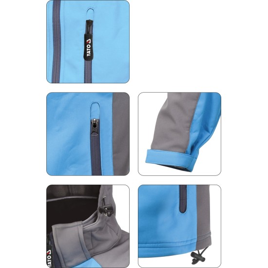 YATO sportos softshell kabát kapucnival kék XXL-es méret