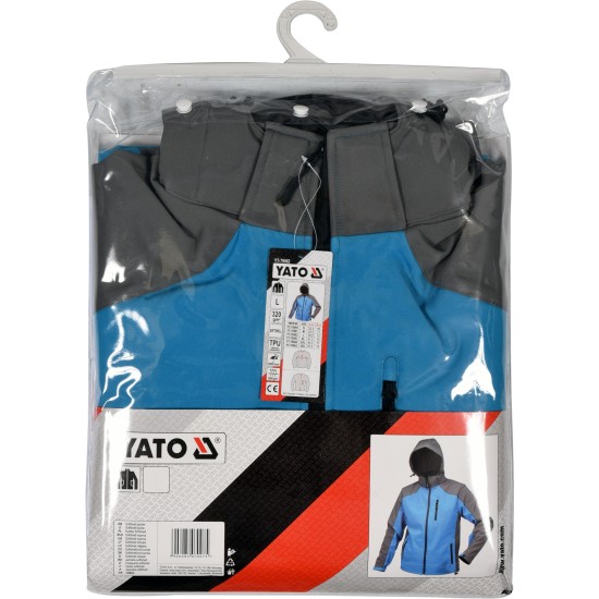 YATO sportos softshell kabát kapucnival kék XXL-es méret